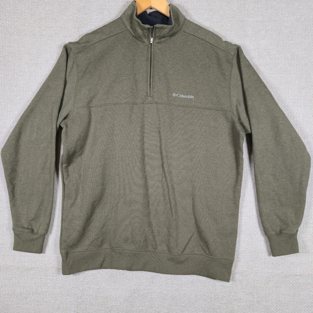 Columbia Mens Quarter Zip Pullover Sweater Olive Green Heather‎ Size Large